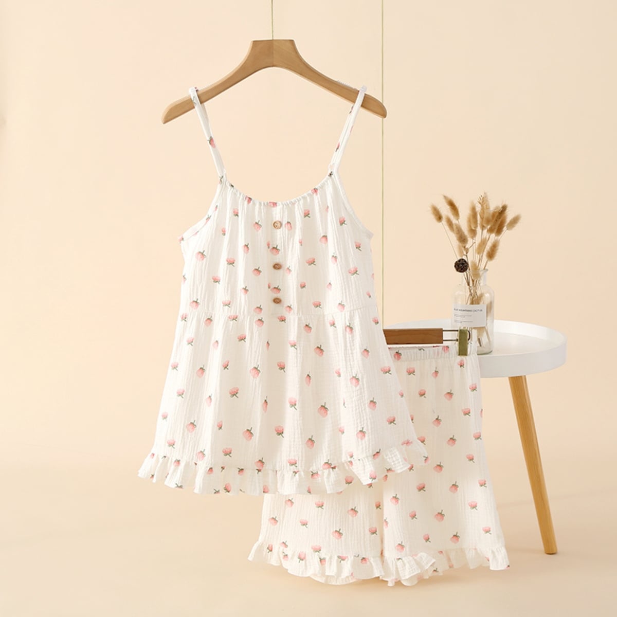 Pijama dama "Sweet Strawberry" din doua piese, PJ026, Alb - Rosu - poza 2