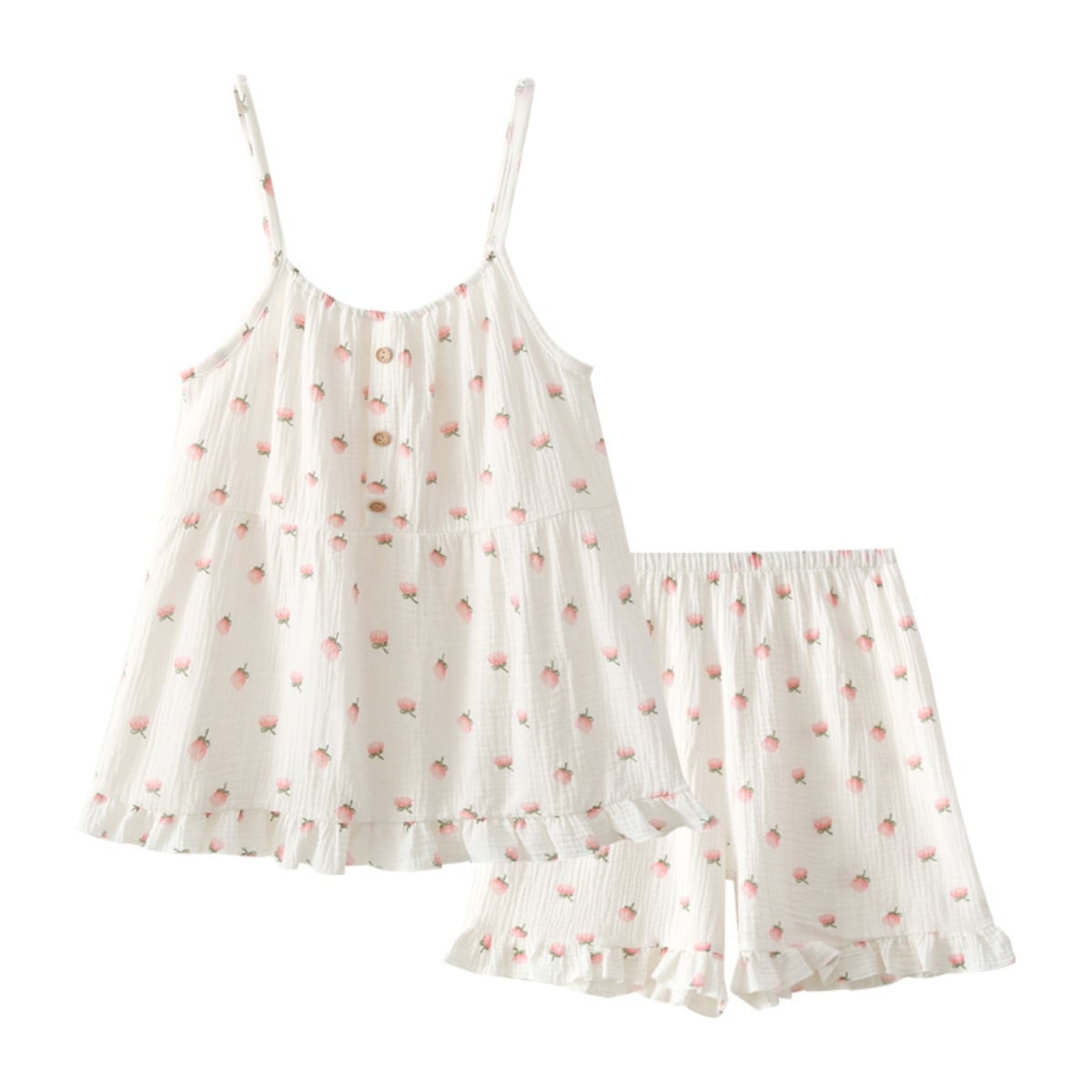 Pijama dama "Sweet Strawberry" din doua piese, PJ026, Alb - Rosu - poza 3