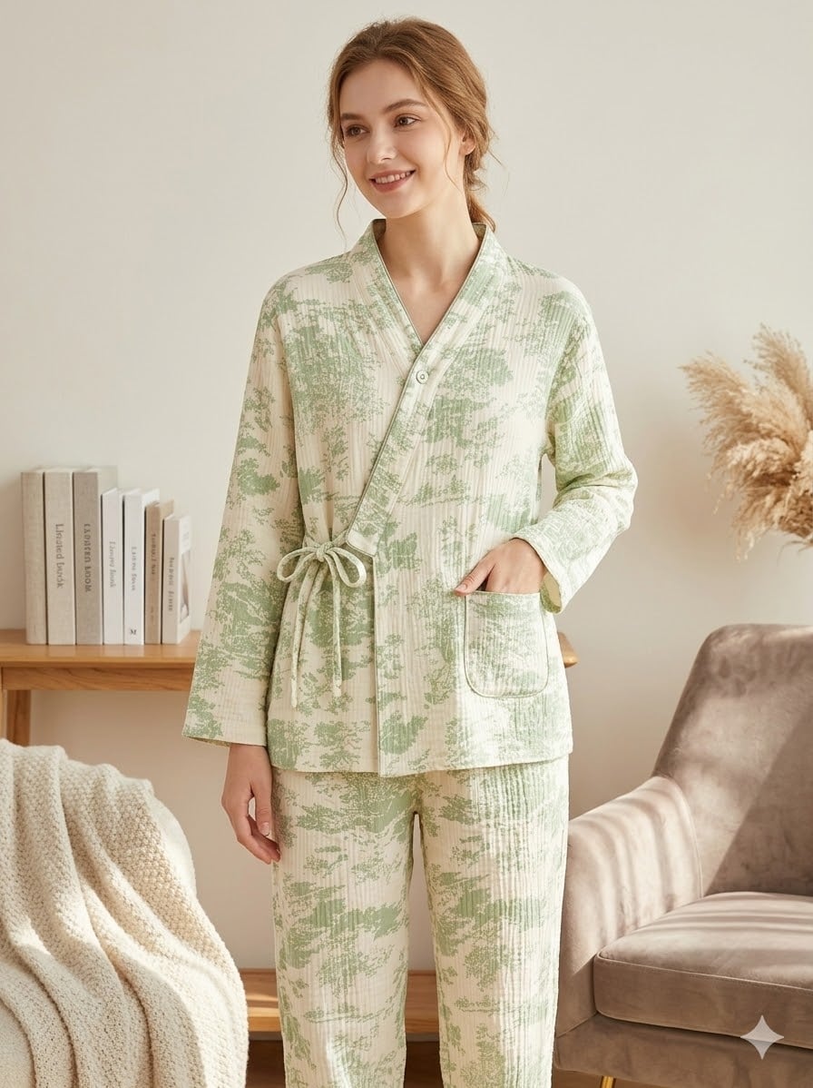 Pijama dama "Velvet Calm" din doua piese, PJ036, Verde - poza 1