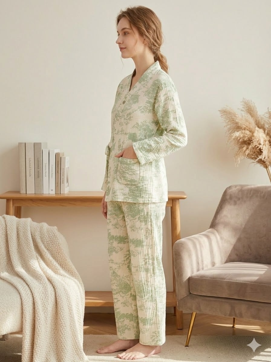 Pijama dama "Velvet Calm" din doua piese, PJ036, Verde - poza 3