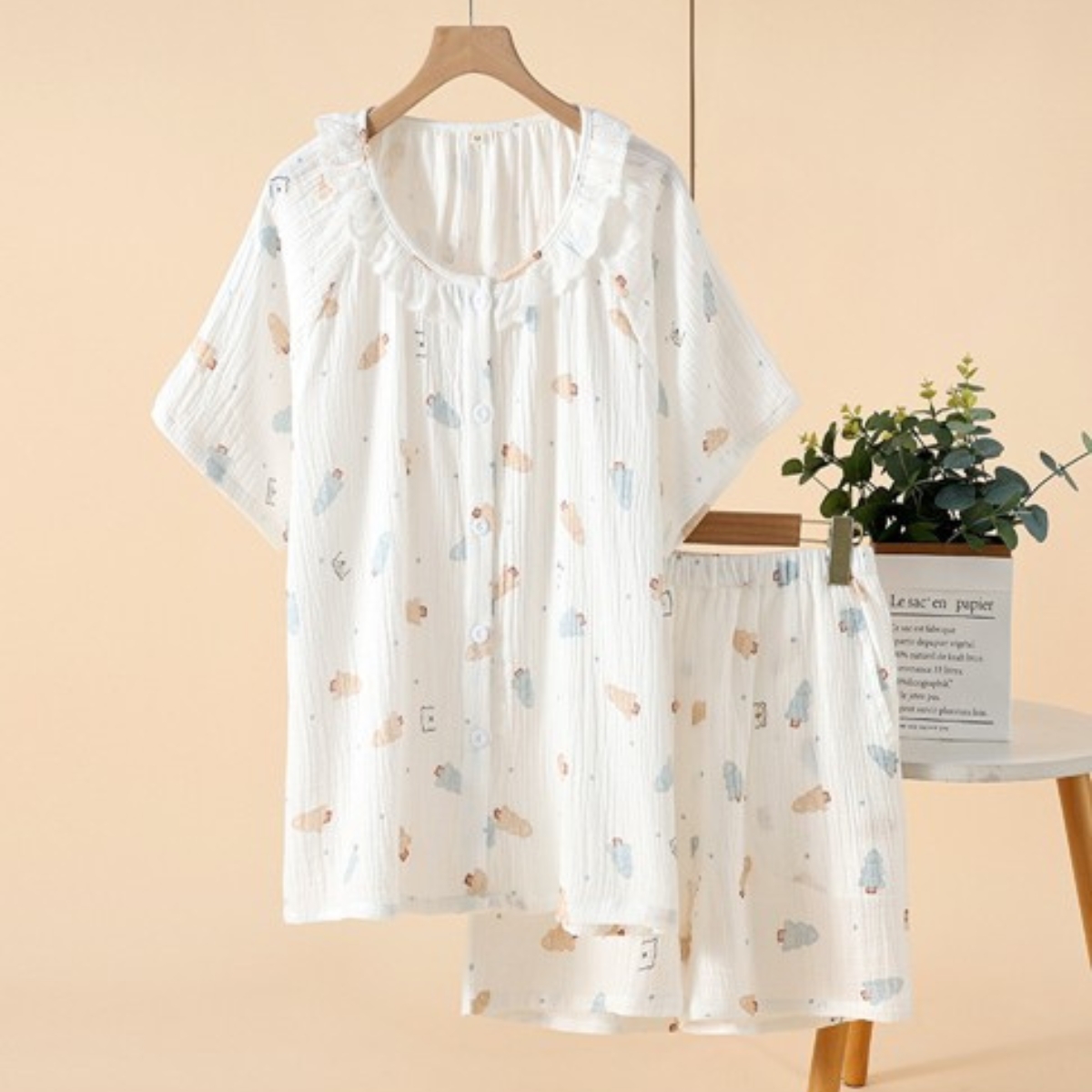 Pijama dama "Warm & Chic" din doua piese, PJ009, Alb - poza 3
