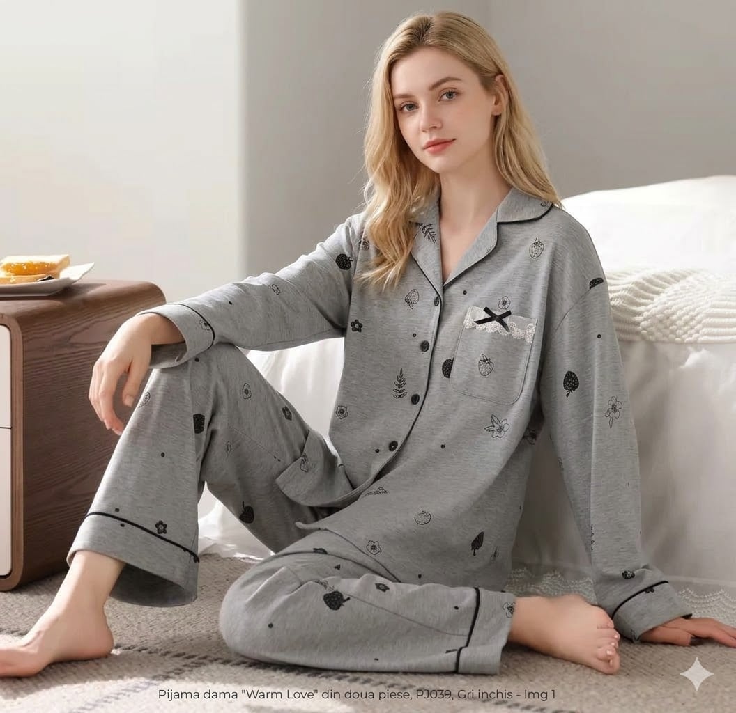 Pijama dama "Warm Love" din doua piese, PJ039, Gri inchis - poza 1