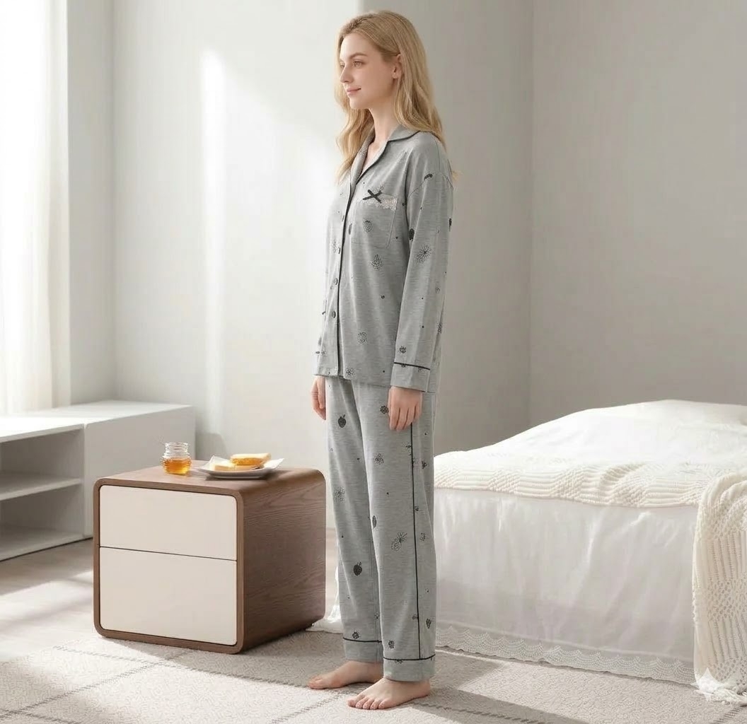 Pijama dama "Warm Love" din doua piese, PJ039, Gri inchis - poza 3