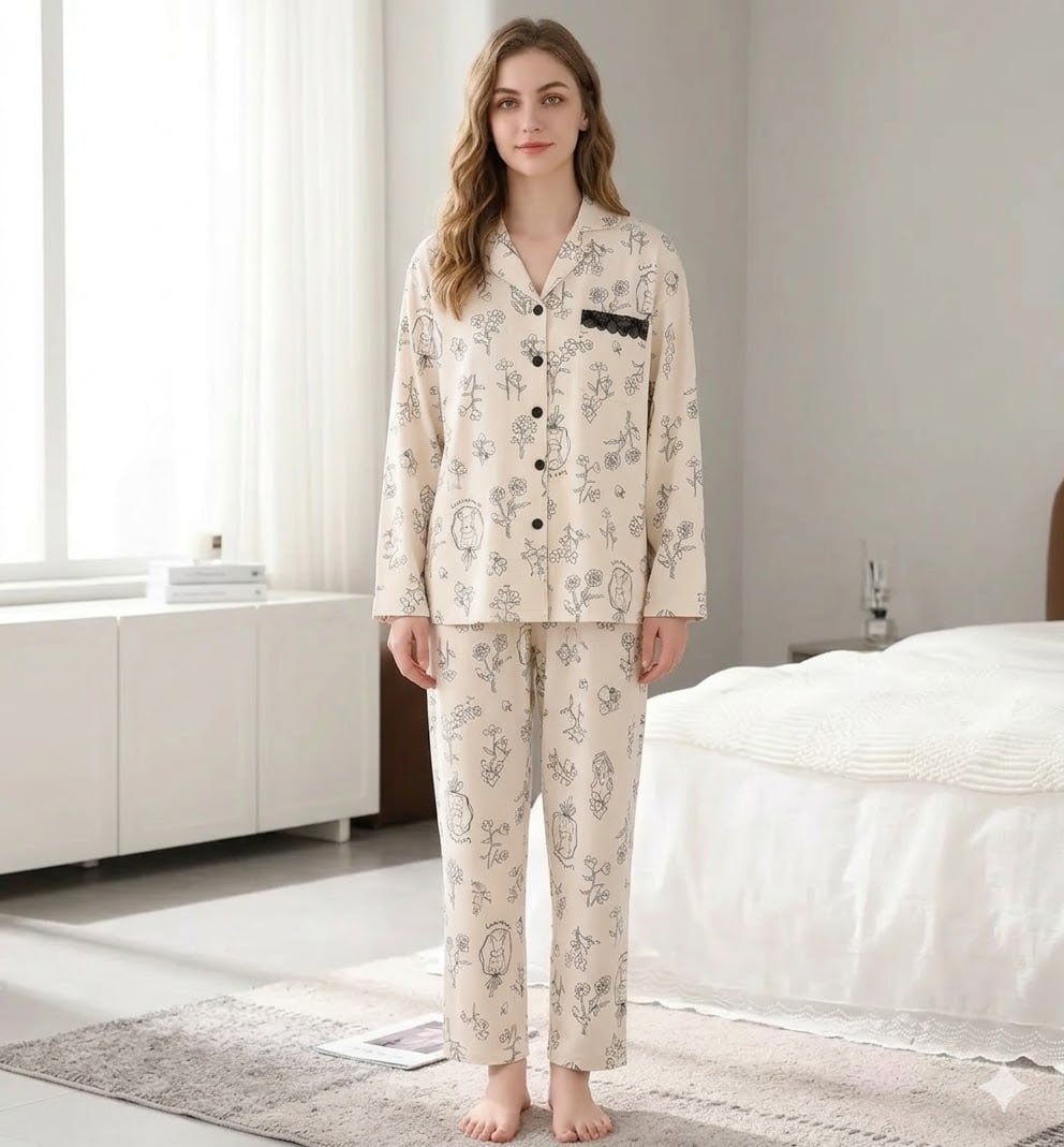 Pijama dama "Warm Love" din doua piese, PJ040, Bej - poza 2