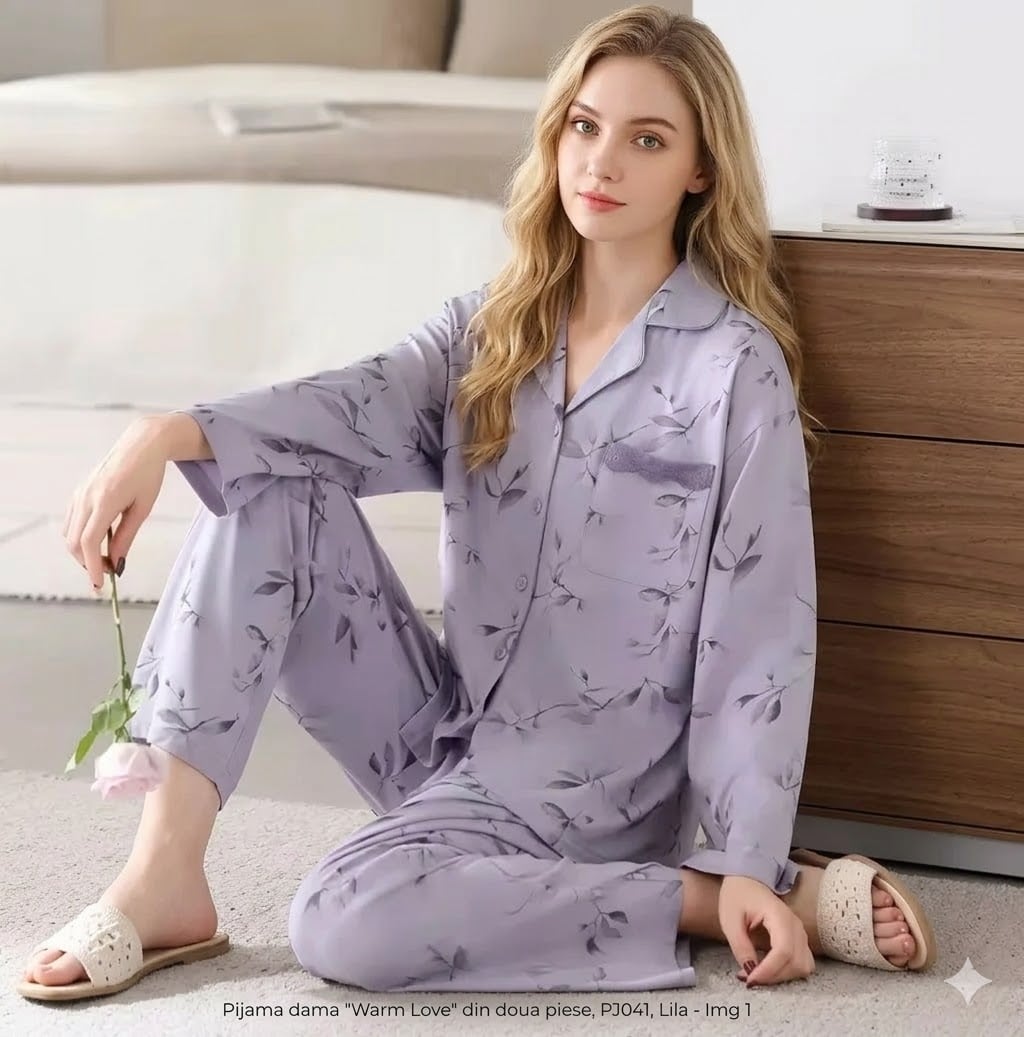 Pijama dama "Warm Love" din doua piese, PJ041, Lila - poza 1