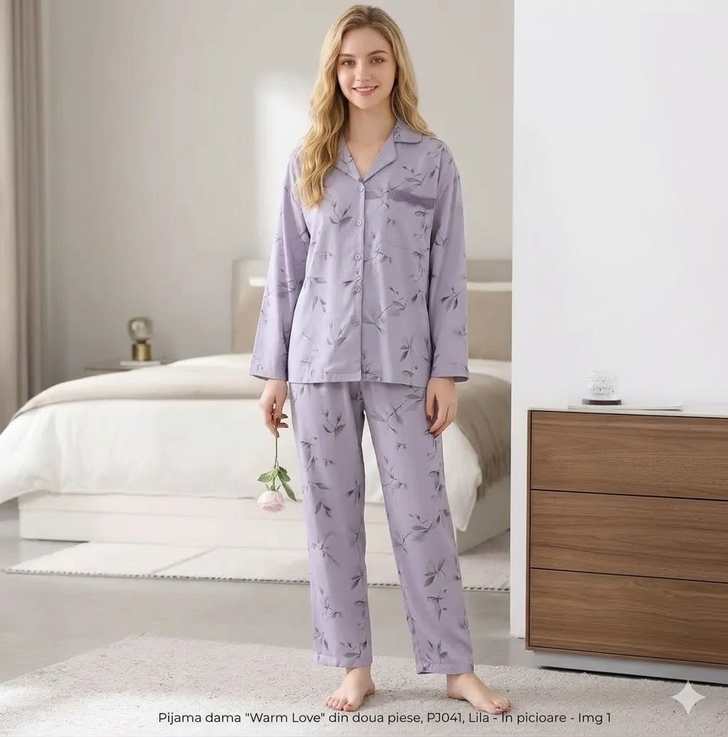 Pijama dama "Warm Love" din doua piese, PJ041, Lila - poza 2