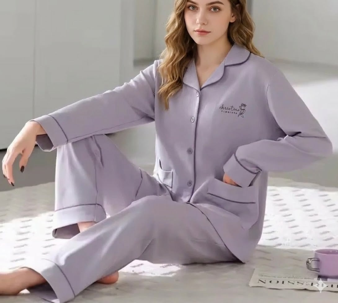 Pijama dama "Warm Love" din doua piese, PJ045, Mov - poza 1
