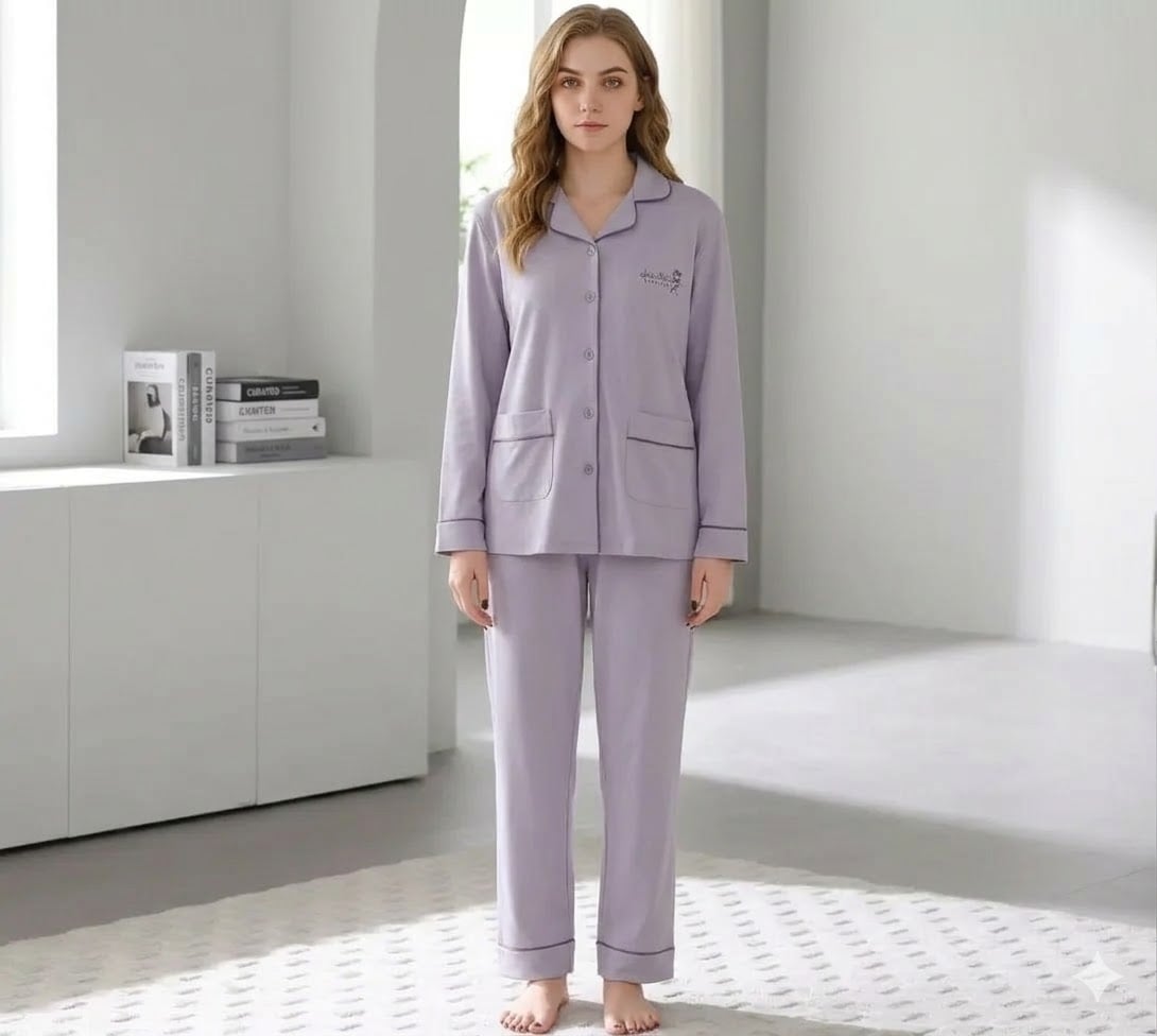 Pijama dama "Warm Love" din doua piese, PJ045, Mov - poza 2