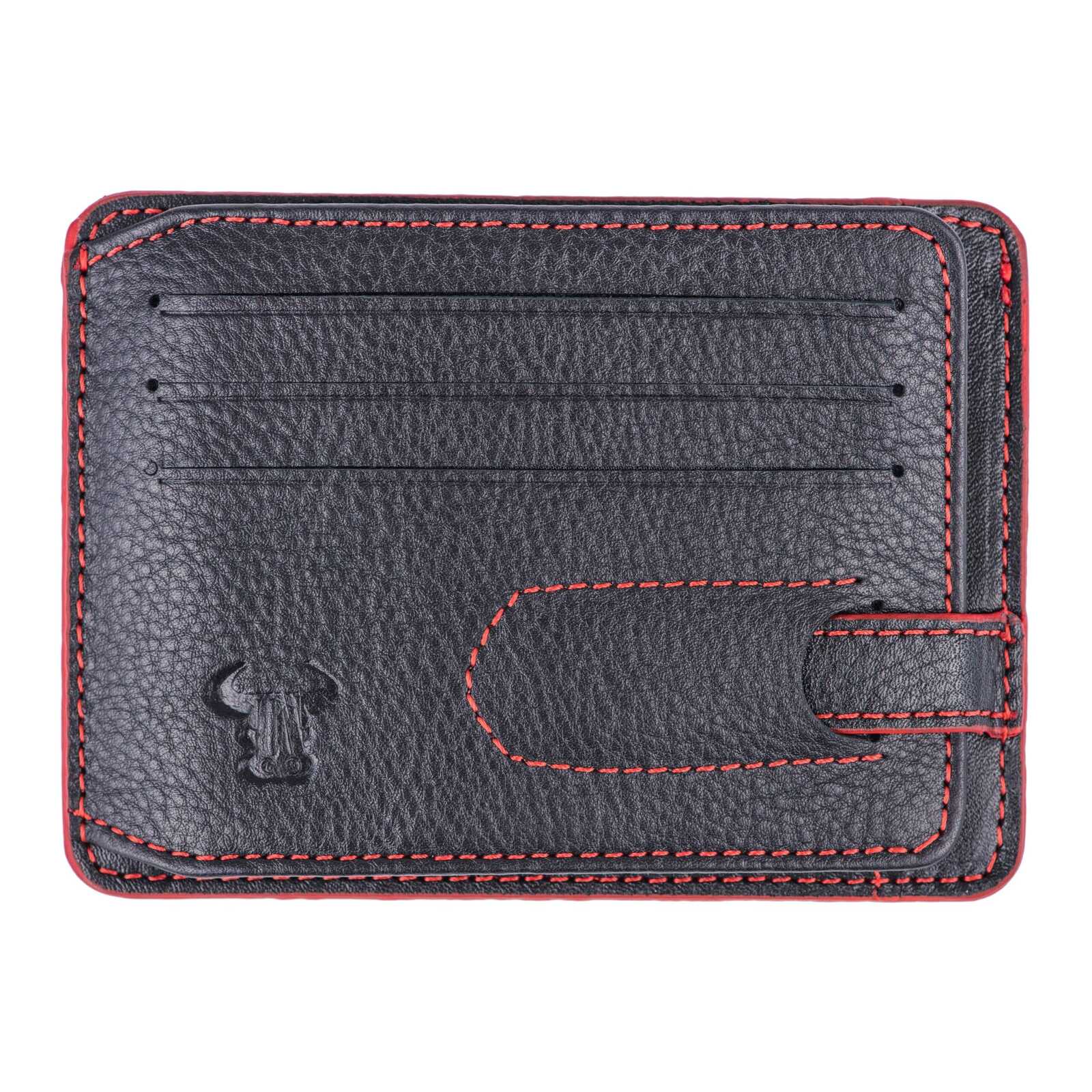 Port-card barbati din piele naturala negru Open Red Line