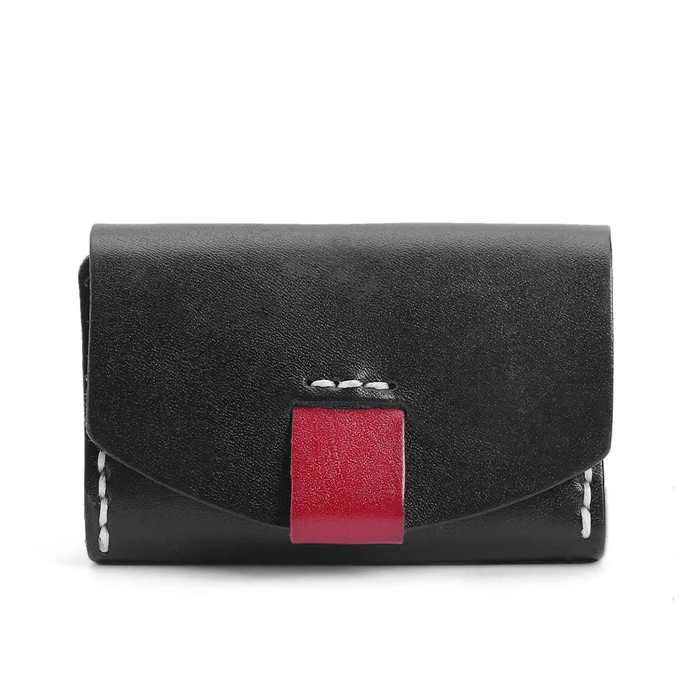 Port card dama, Anara PT1250, piele naturala, Negru/Rosu - poza 1