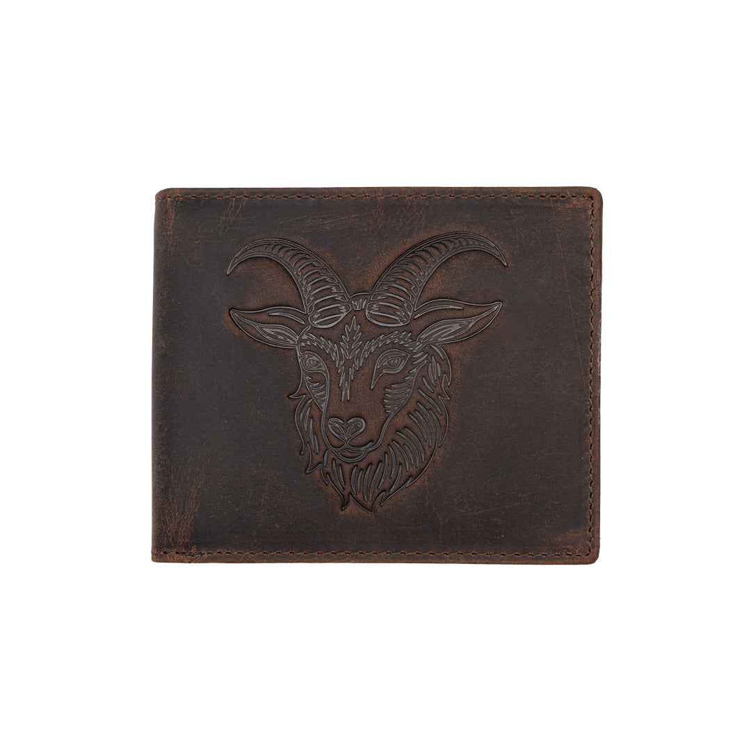 Portofel barbati din piele naturala maro zodiac Capricorn