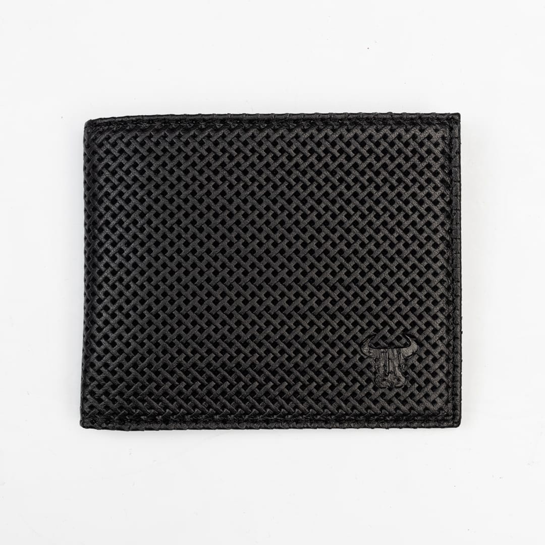 Portofel barbati din piele naturala negru-imprimeu Plain Wallet