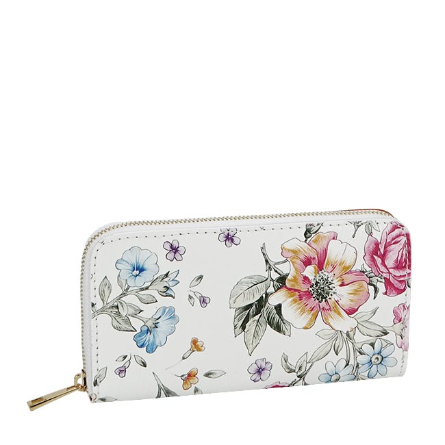 Portofel din piele naturala 8954 07 Alb cu imprimeu floral
