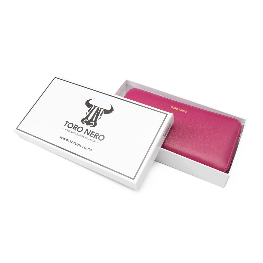 Portofel femei din piele naturala fucsia Arya