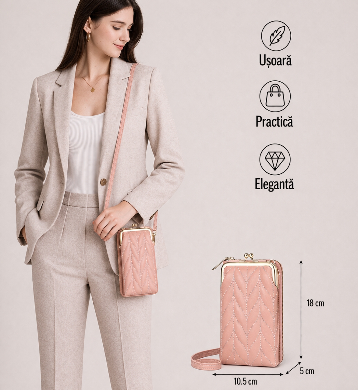 Portofel tip geanta, Giulia PT936, peach - poza 2