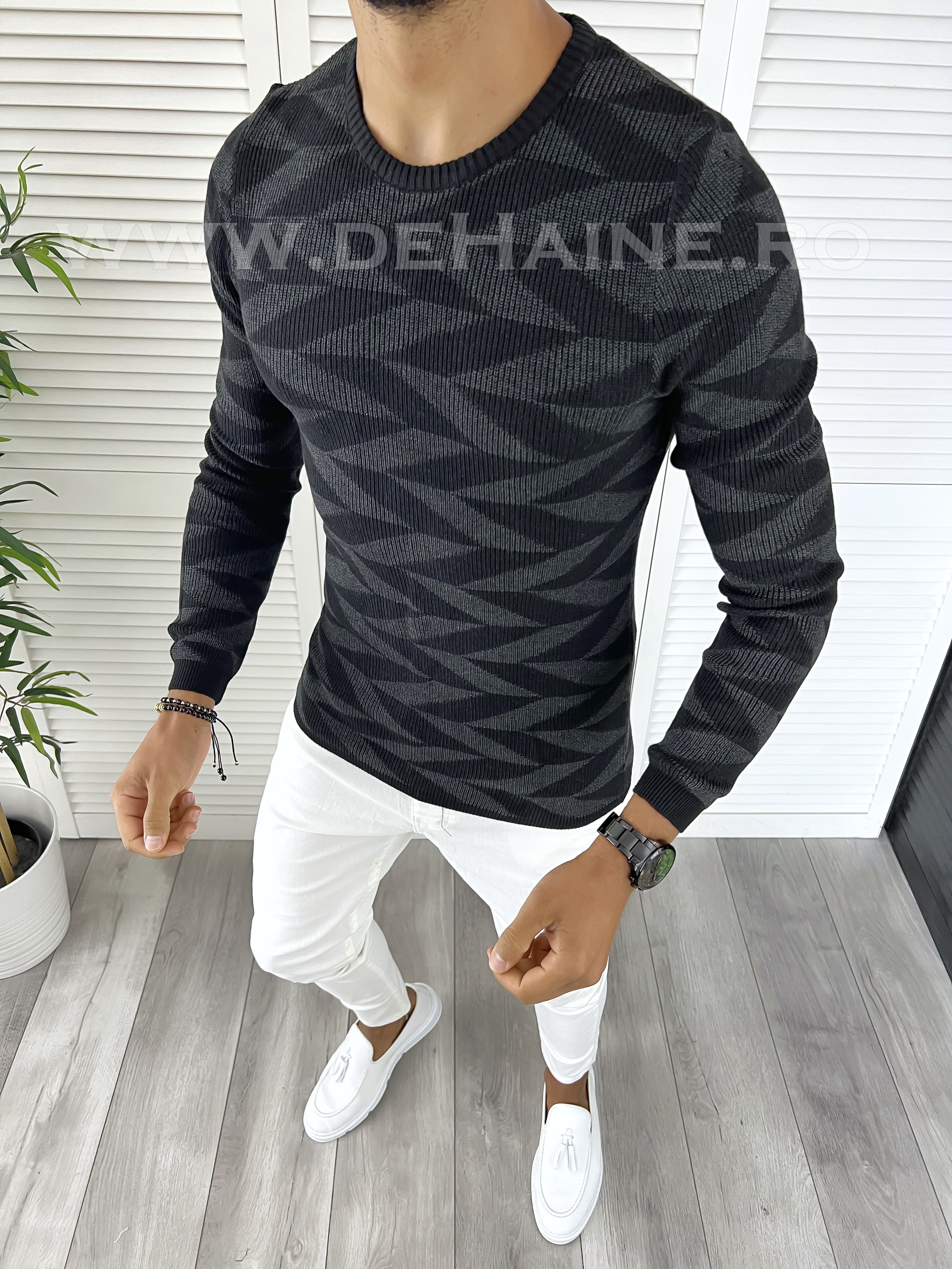 Pulover barbati gros gri slim fit T3704 2-4