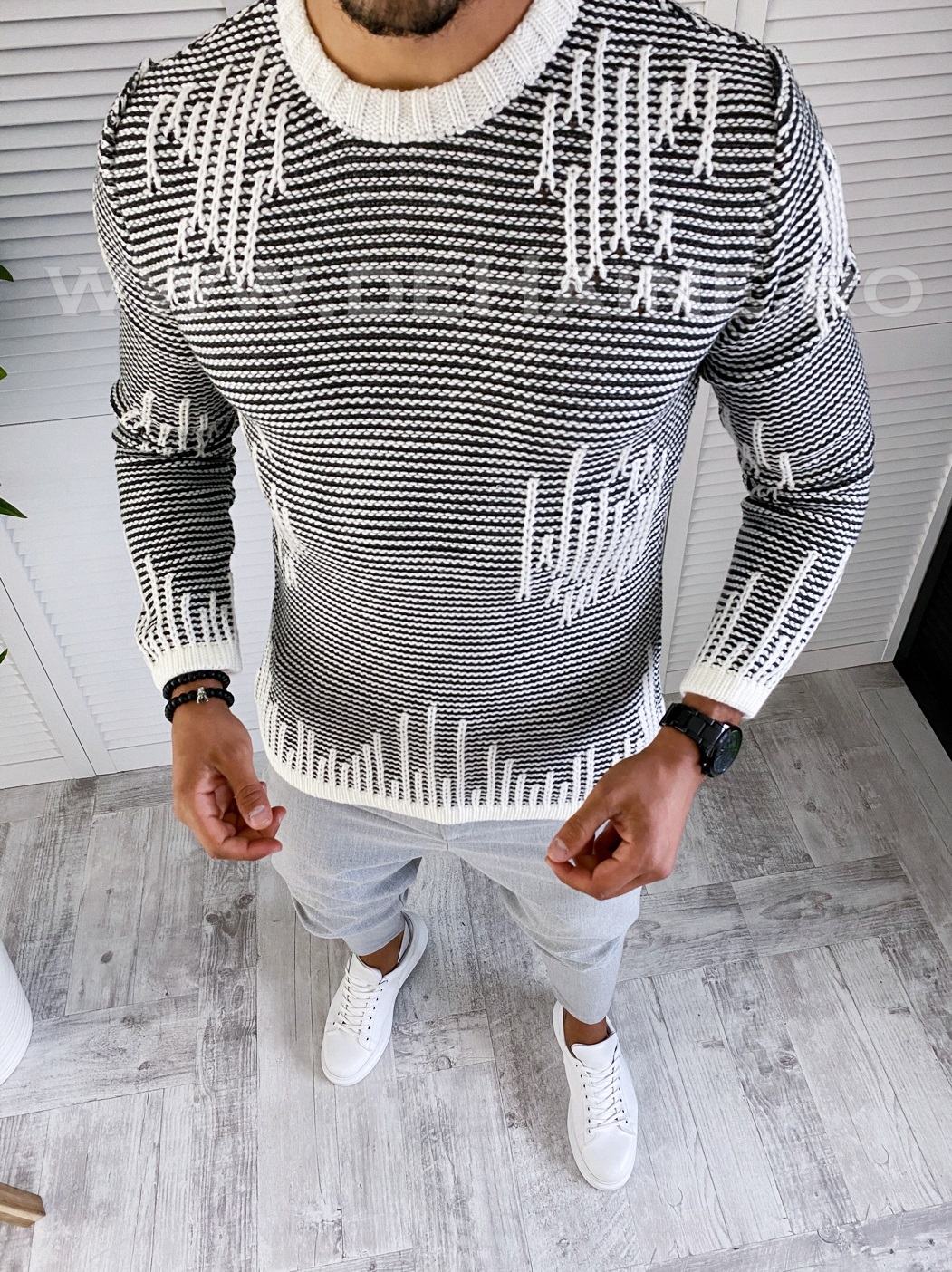 Pulover barbati gros slim fit alb T3636 P20-4.3