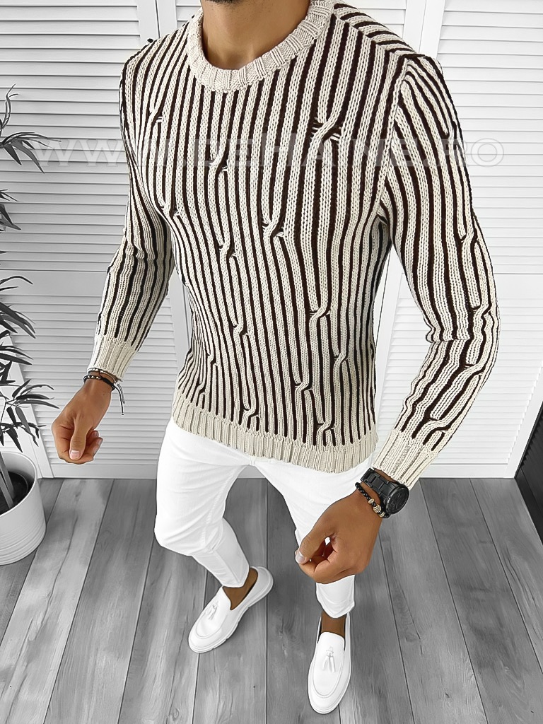 Pulover barbati gros slim fit bej T3575 i8-4.1
