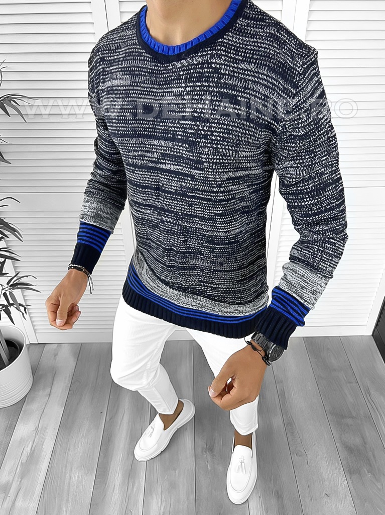 Pulover barbati gros slim fit bleumarin T3616 96-1