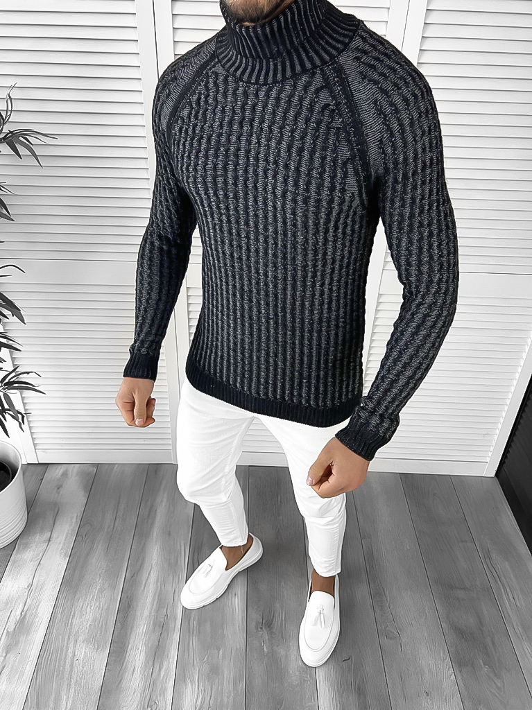 Pulover barbati gros slim fit bleumarin T3712 i15-5.1