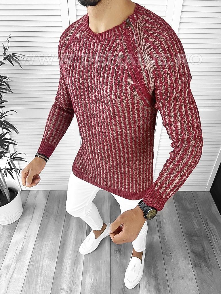 Pulover barbati gros slim fit bordo T3711 I12