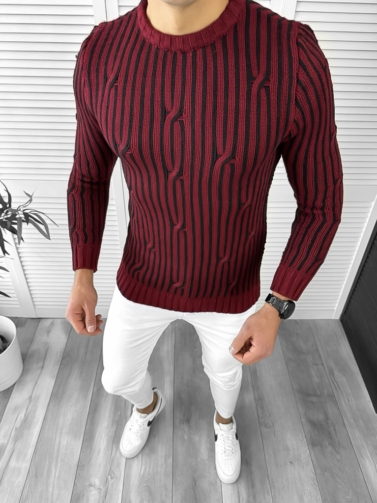 Pulover barbati gros slim fit grena T3575 I1-4