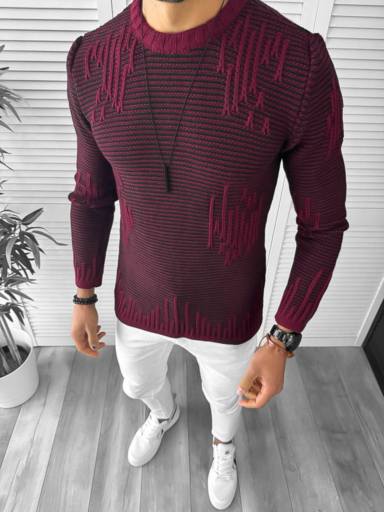 Pulover barbati gros slim fit grena T3636 15-5.3