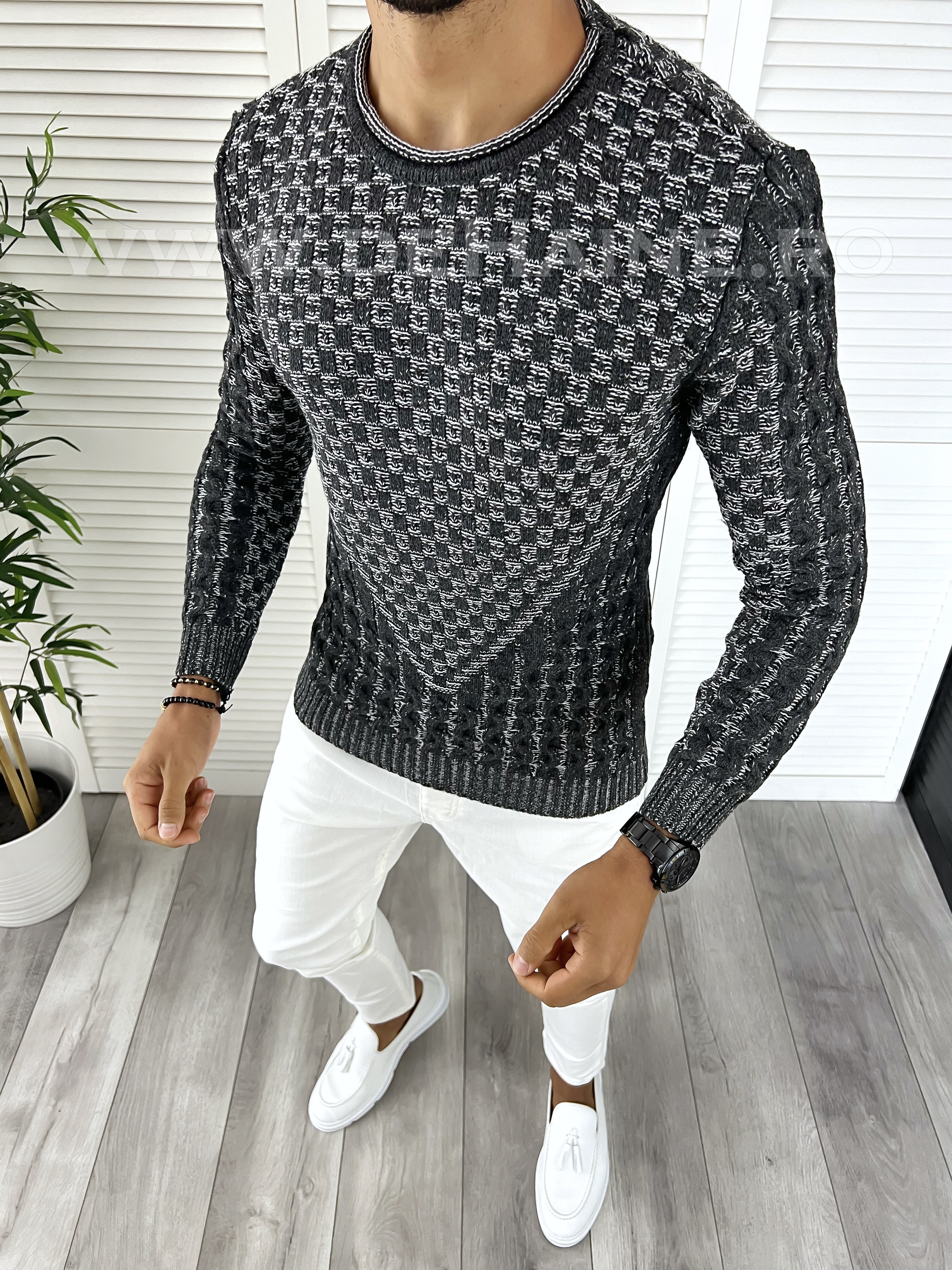 Pulover barbati gros slim fit gri inchis T3620 i18-4