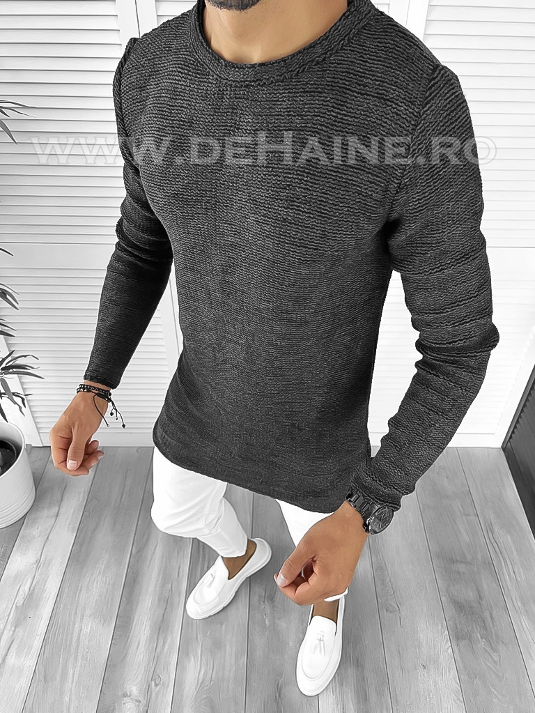 Pulover barbati gros slim fit gri inchis T3652 105-1