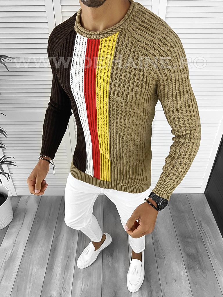 Pulover barbati gros slim fit maro T3578 113 U1*