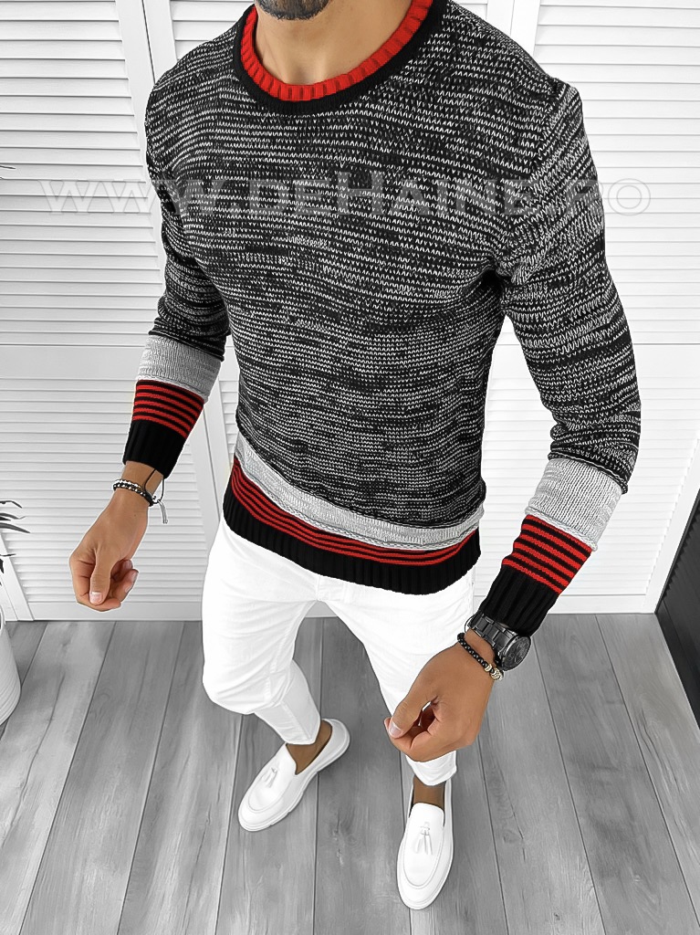 Pulover barbati gros slim fit negru T3616 U4-3