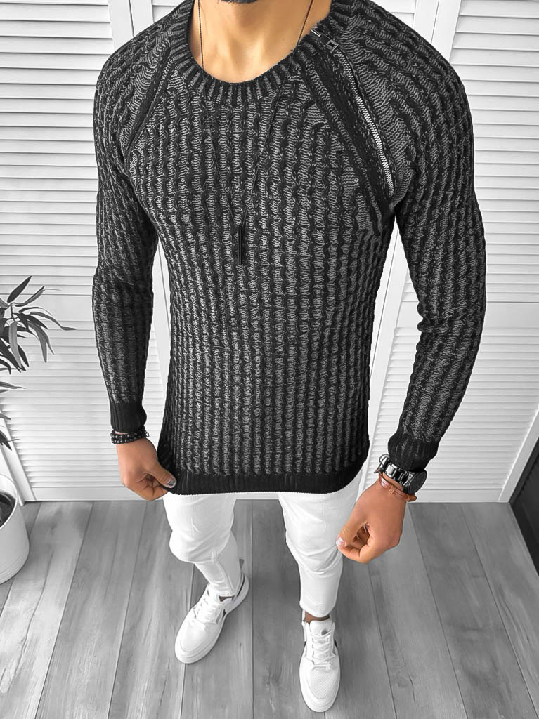 Pulover barbati gros slim fit negru T3711 P20-3.2