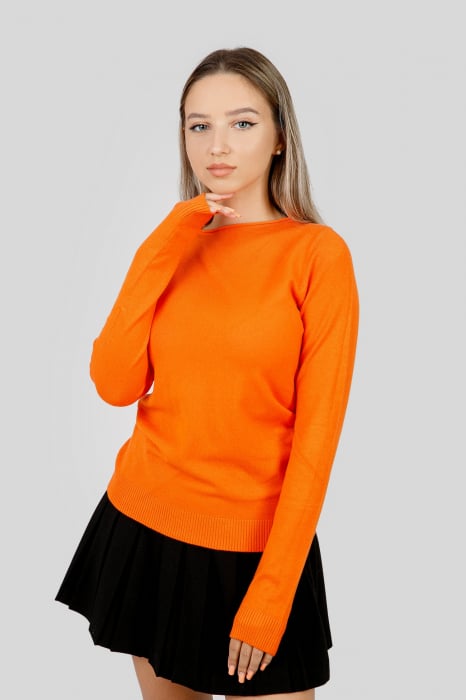 Pulover clasic orange cu decolteu barcuta
