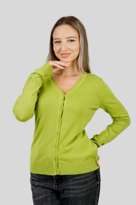 Pulover clasic verde lime cu nasturi