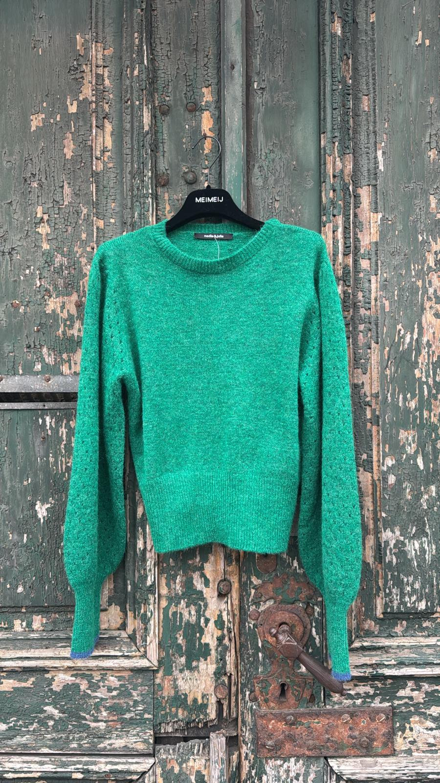 Pulover din alpaca alb cu mânecă bufantă - 38-40 EU - Verde