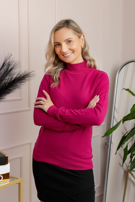Pulover Ellen din tricot subtire cu guler inalt - Ciclam