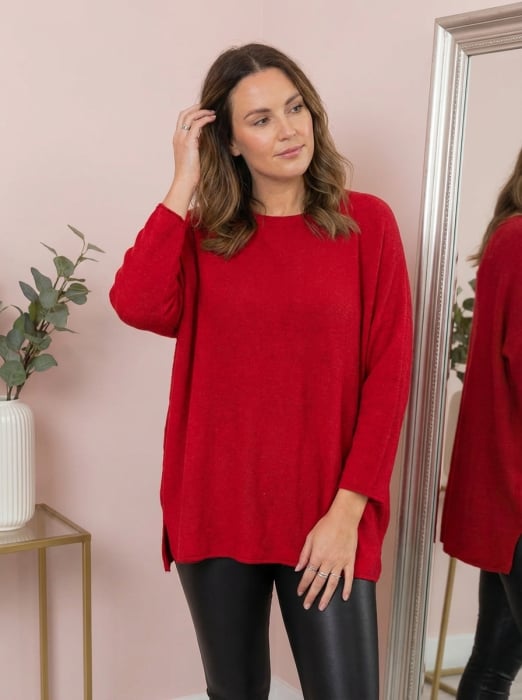 Pulover lejer Bailey cu maneci fluture - Rosu