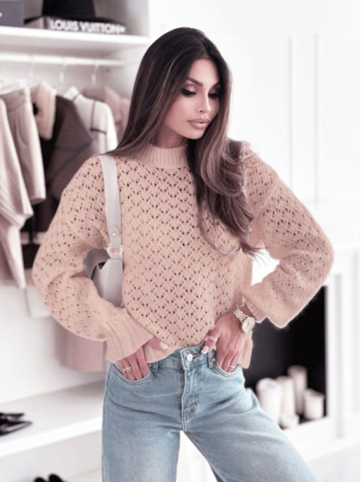 Pulover roz pudra tricotat cu model SH-G1389-WK M8