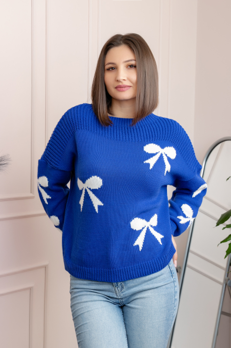 Pulover tricotat Betty cu fundite - Albastru