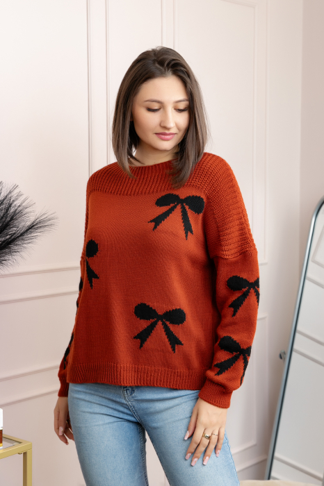 Pulover tricotat Betty cu fundite - Caramiziu