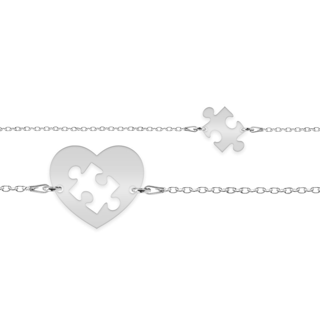 Puzzle - Set bratari personalizate pentru cuplu cu inimioara si piesa puzzle din argint 925
