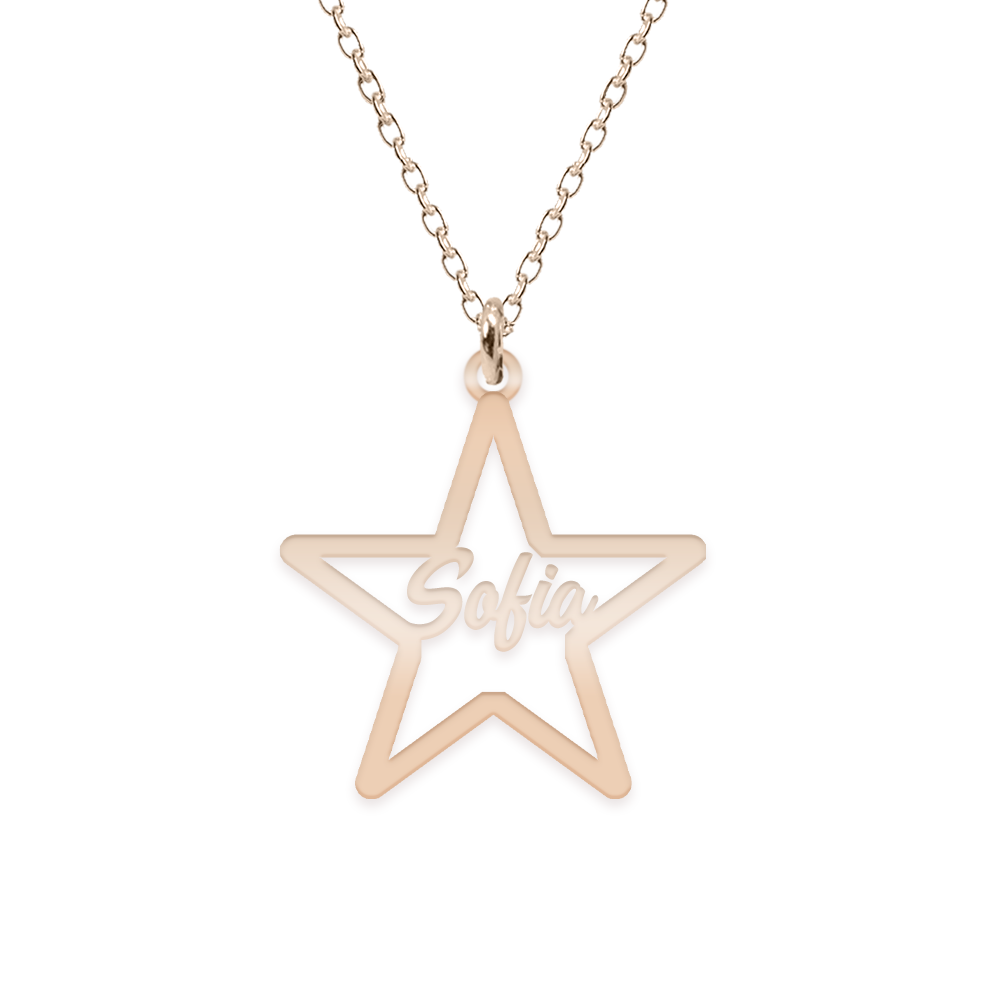 Rita - Colier personalizat stea cu nume decupat din argint 925 placat cu aur roz