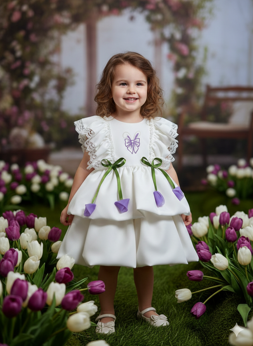 Rochie alba eleganta cu broderie si lalele - Winnie