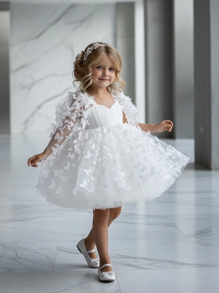 Rochie alba eleganta cu fluturi - Ayla