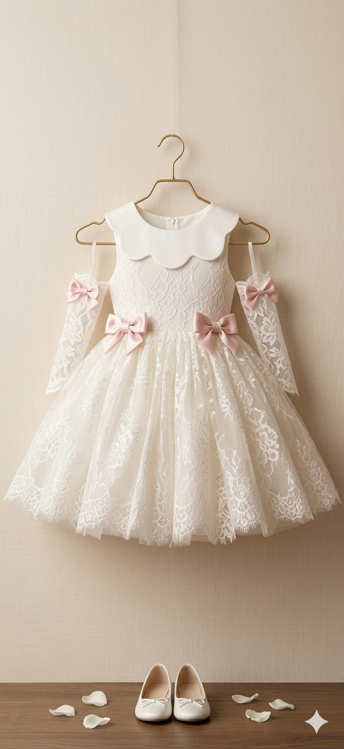Rochie alba eleganta din datela chantilly pentru fete - Leona