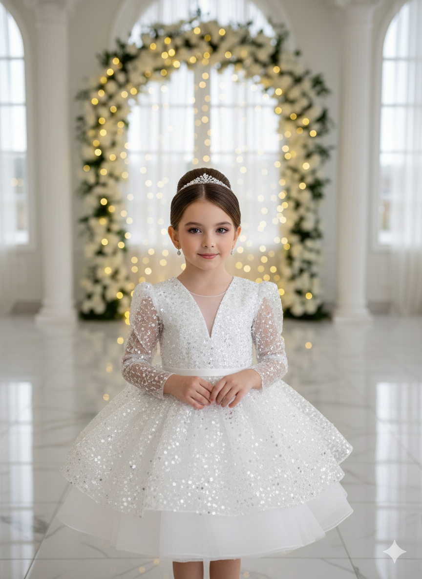 Rochie alba eleganta pentru fete, din dantela brodata - Julieta