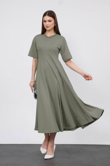 Rochie ampla, lunga clos, din jerseu de bumbac, kaki