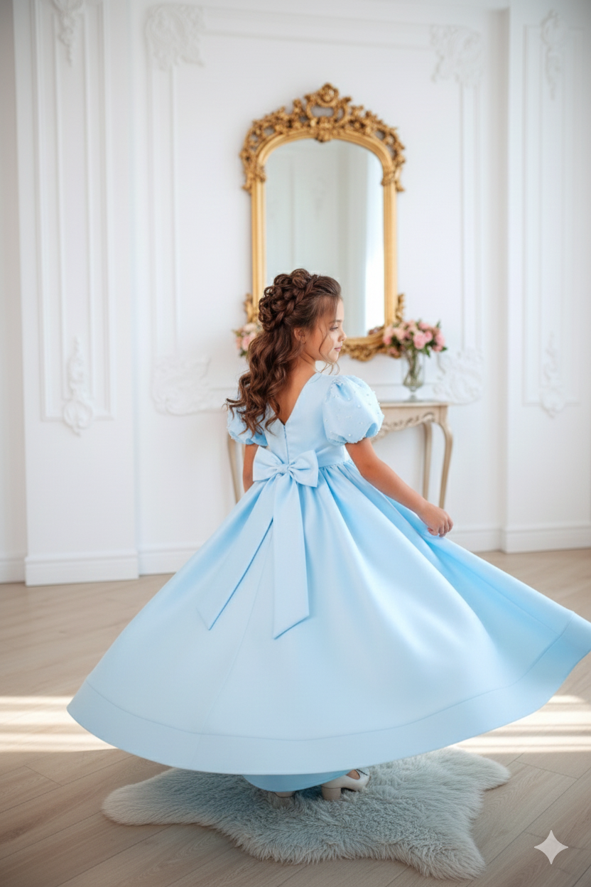 Rochie bleu lunga eleganta din tafta pentru fete - Helen