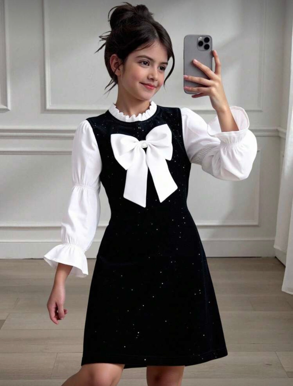 Rochie casual neagra din catifea cu glitter - 18-24 LUNI, 2-3 ANI, 4-5 ANI, 7 ANI, 8 ANI, 9 ANI
