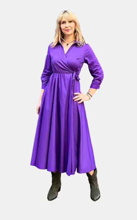 Rochie clos, petrecuta, din poplin de bumbac, mov